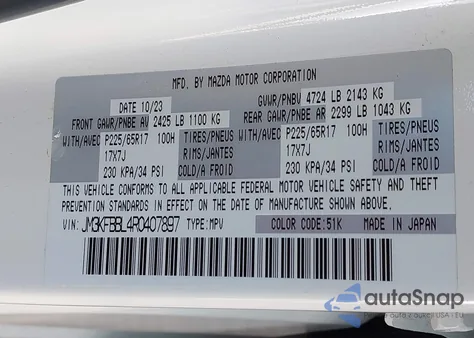 2024 Mazda Cx-5 2.5 S Select z USA, uszkodzony, nr VIN JM3KFBBL4R0407897